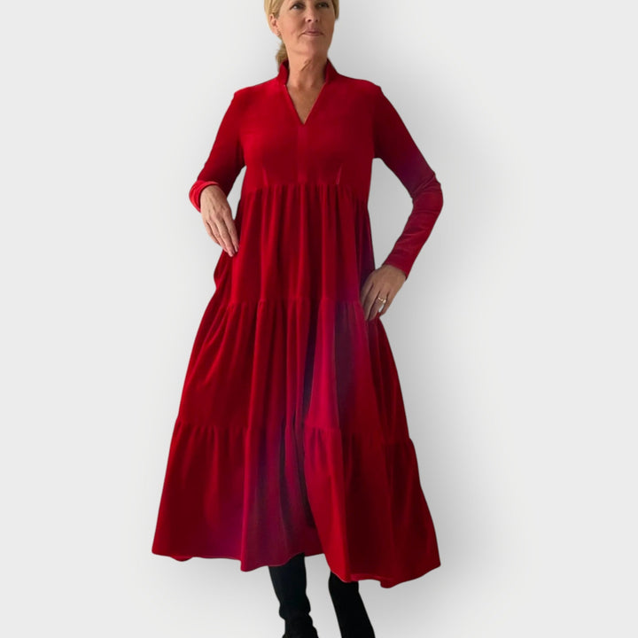Luvira | Red Velvet Tiered Dress