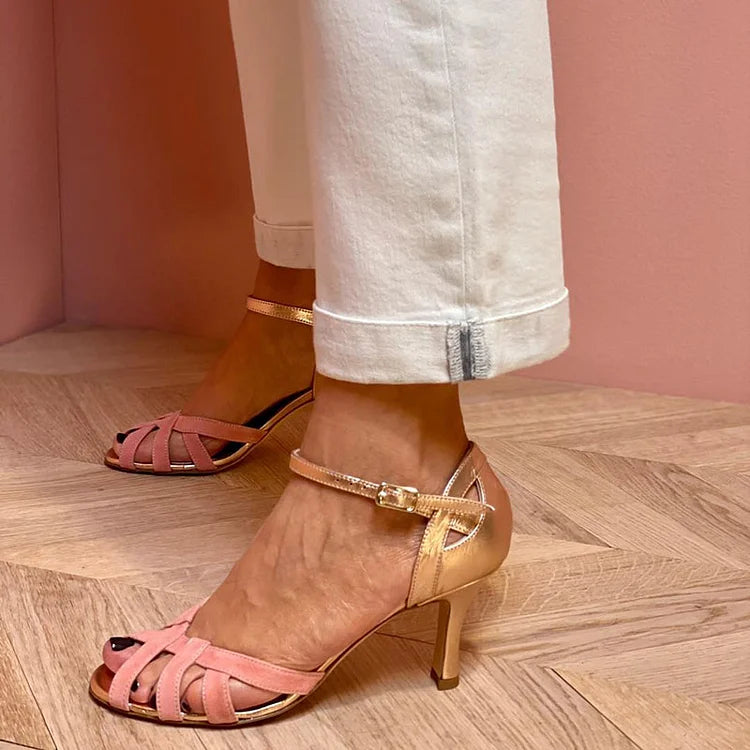 Tyshael | Strappy Peach Mid Heels