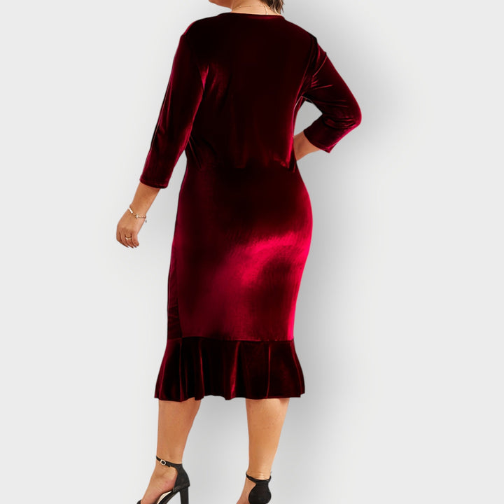 Vaerine | Luxe Velvet Ruffle Midi Dress