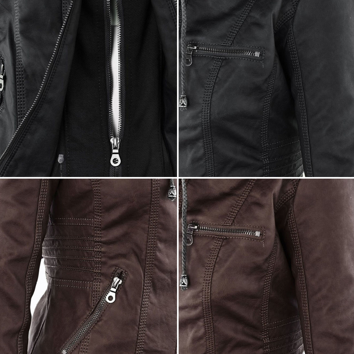 Elora | Chic Hooded Leather Jacket