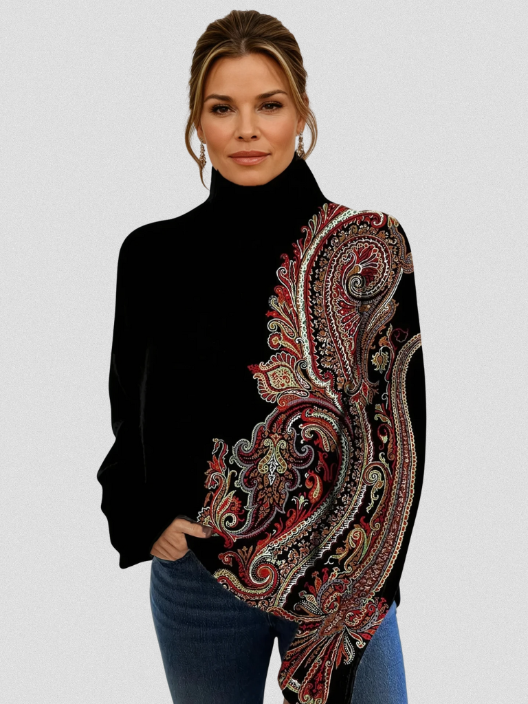 Abigail | Soft Paisley Knit Sweater  Relaxed Fit High-Neck
