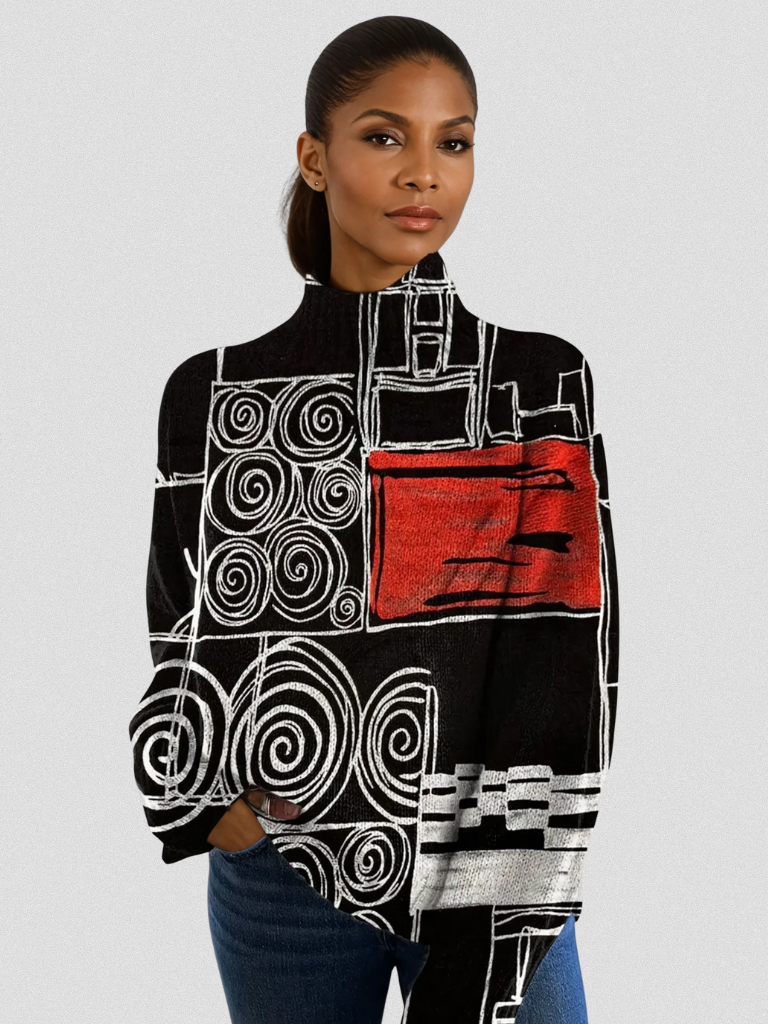 Amber | Modern Art Knit Sweater  Chicago Bold Linework Design