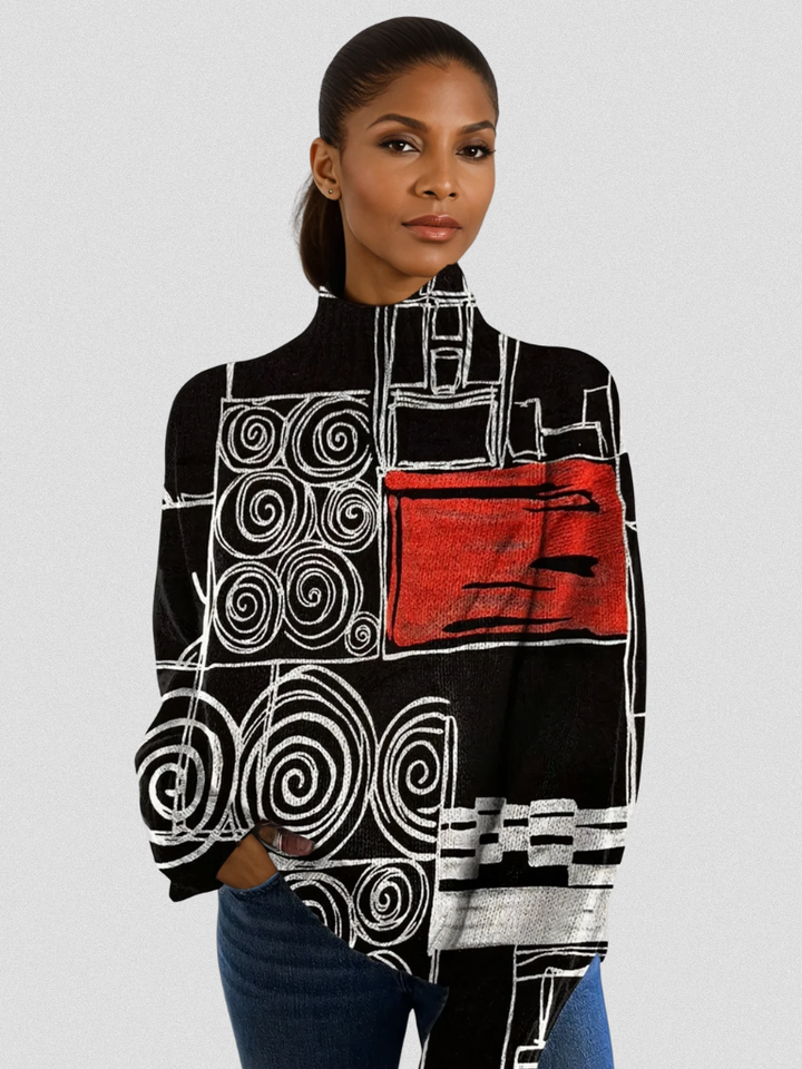 Amber | Modern Art Knit Sweater  Chicago Bold Linework Design