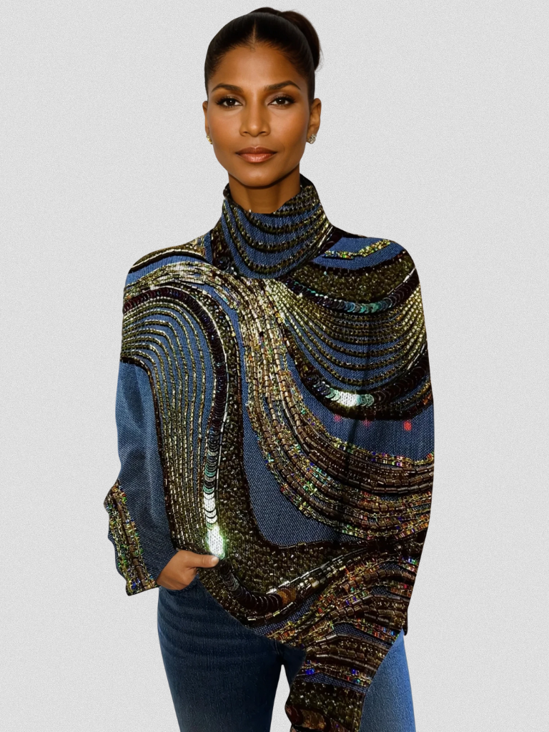 Amanda | Statement Knit Sweater Relaxed Metallic High-Neck
