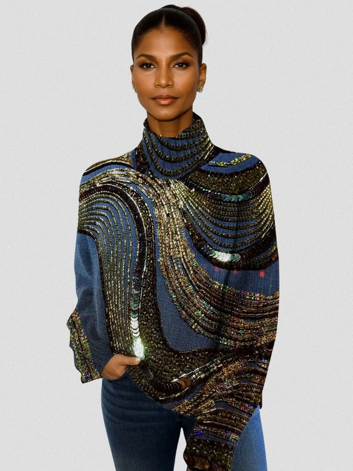Amanda | Statement Knit Sweater Relaxed Metallic High-Neck
