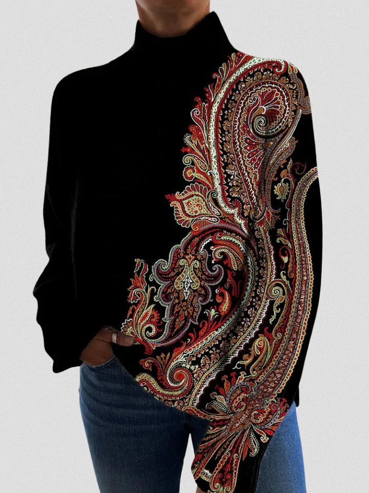 Abigail | Soft Paisley Knit Sweater  Relaxed Fit High-Neck