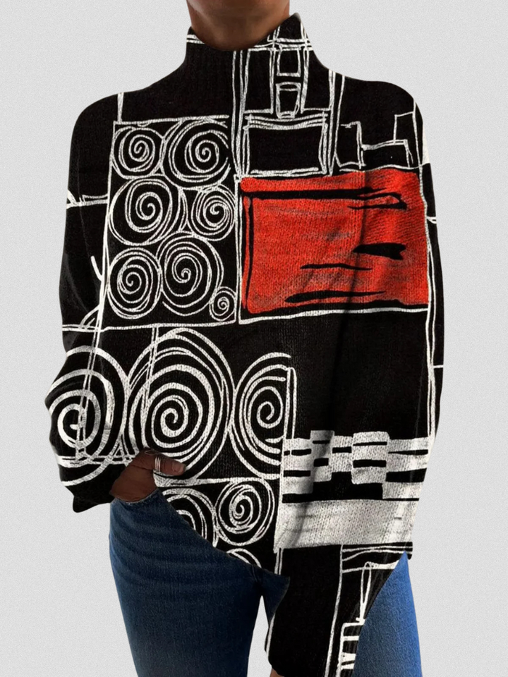 Amber | Modern Art Knit Sweater  Chicago Bold Linework Design