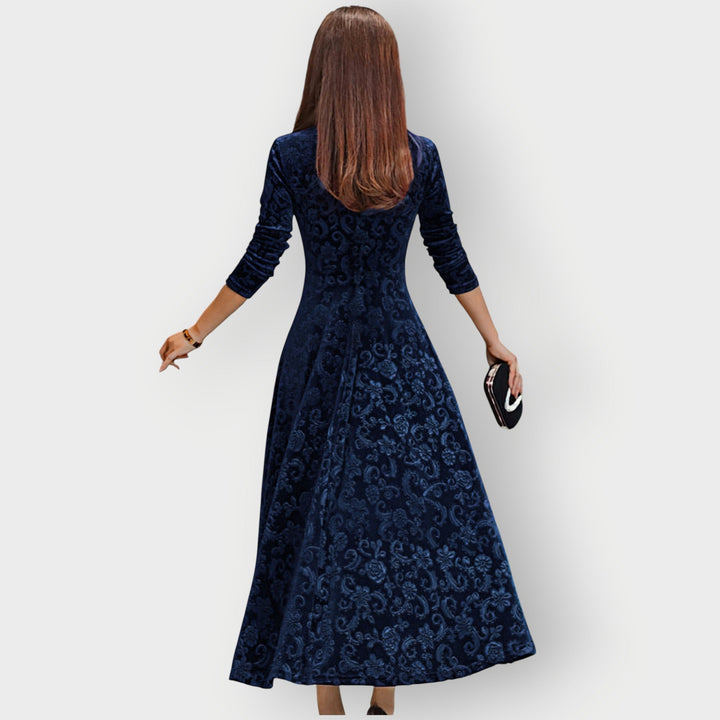 Olevia | Vintage-Inspired Jacquard Velvet Midi Dress