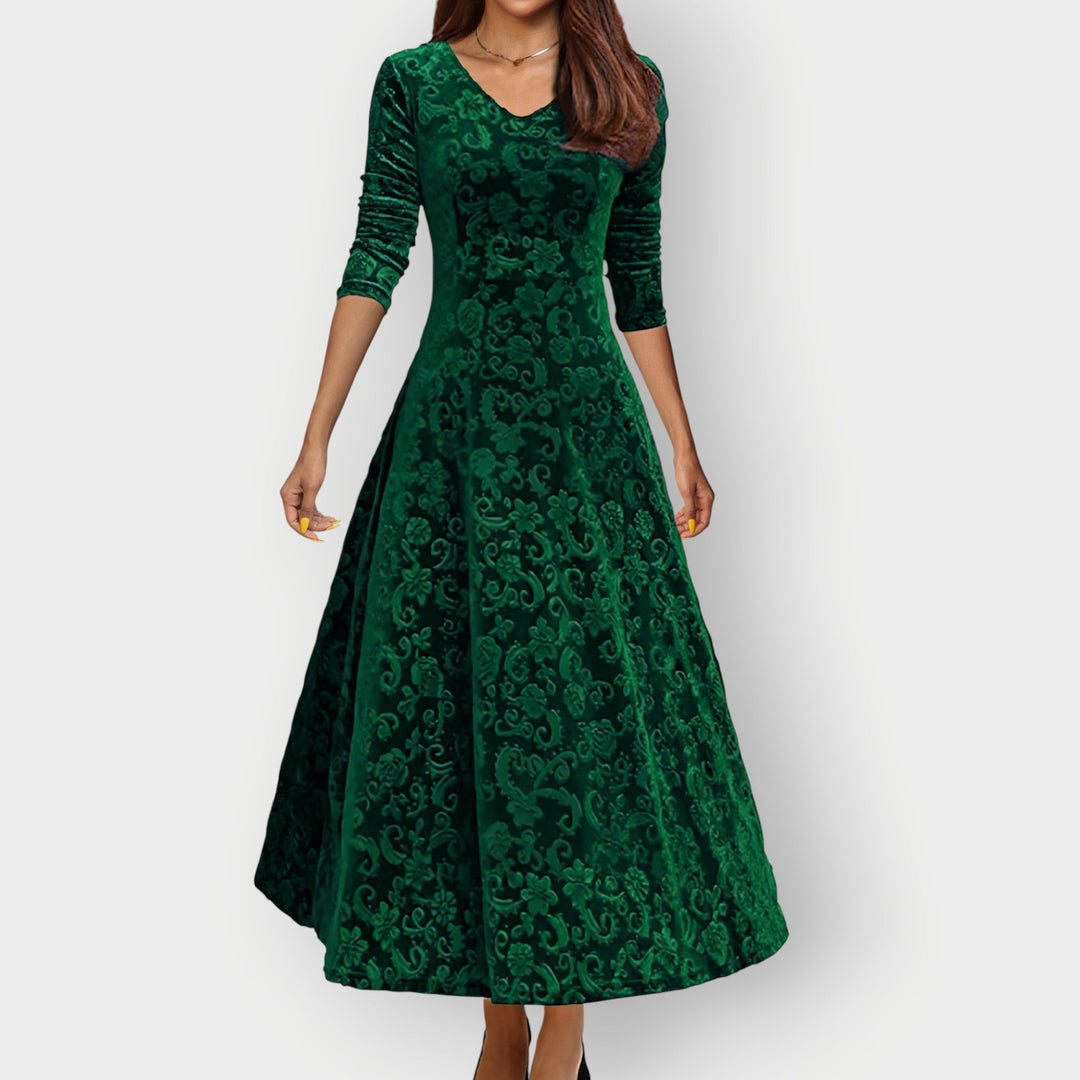Olevia | Vintage-Inspired Jacquard Velvet Midi Dress