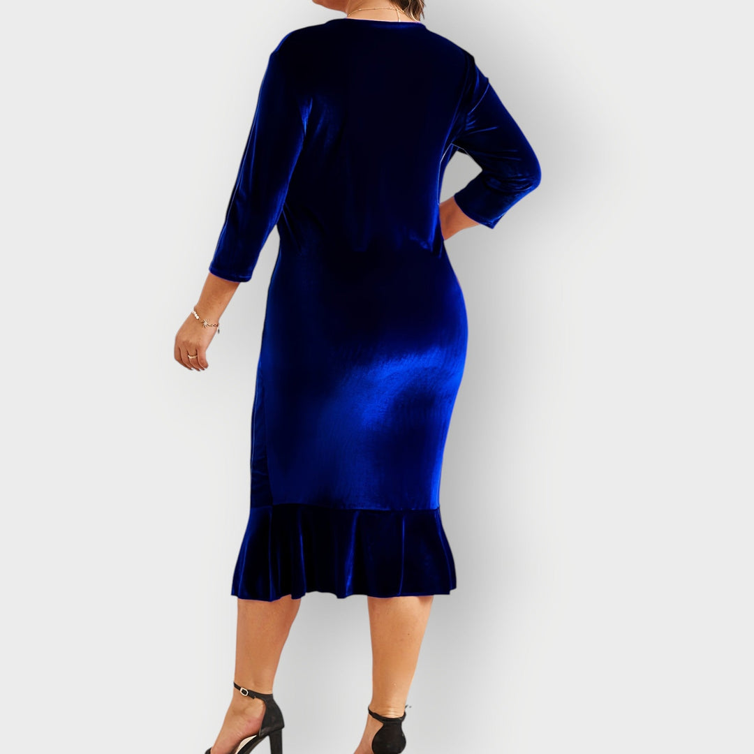 Vaerine | Luxe Velvet Ruffle Midi Dress
