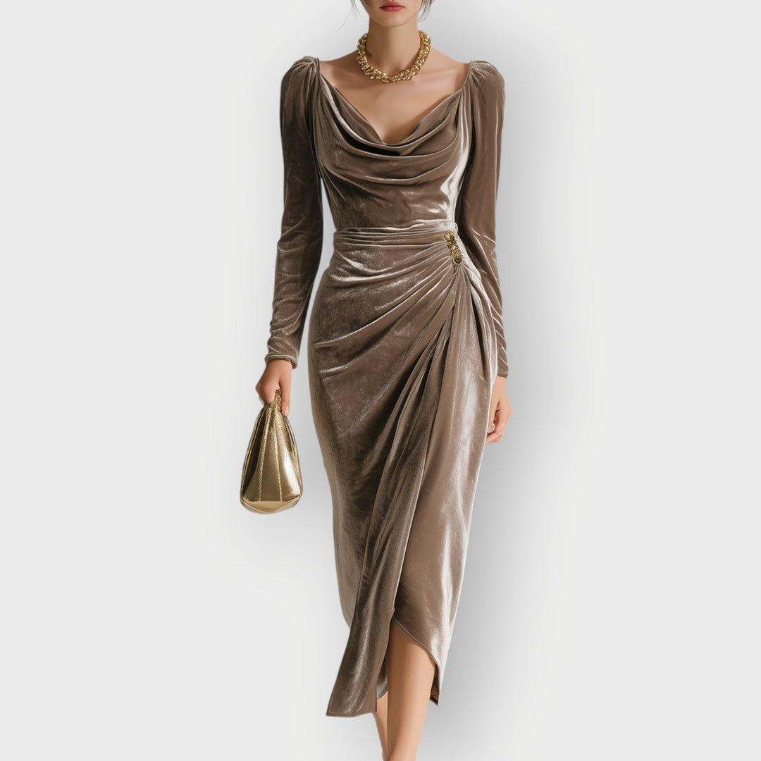 Tynara | Luxe Velvet Draped Evening Dress