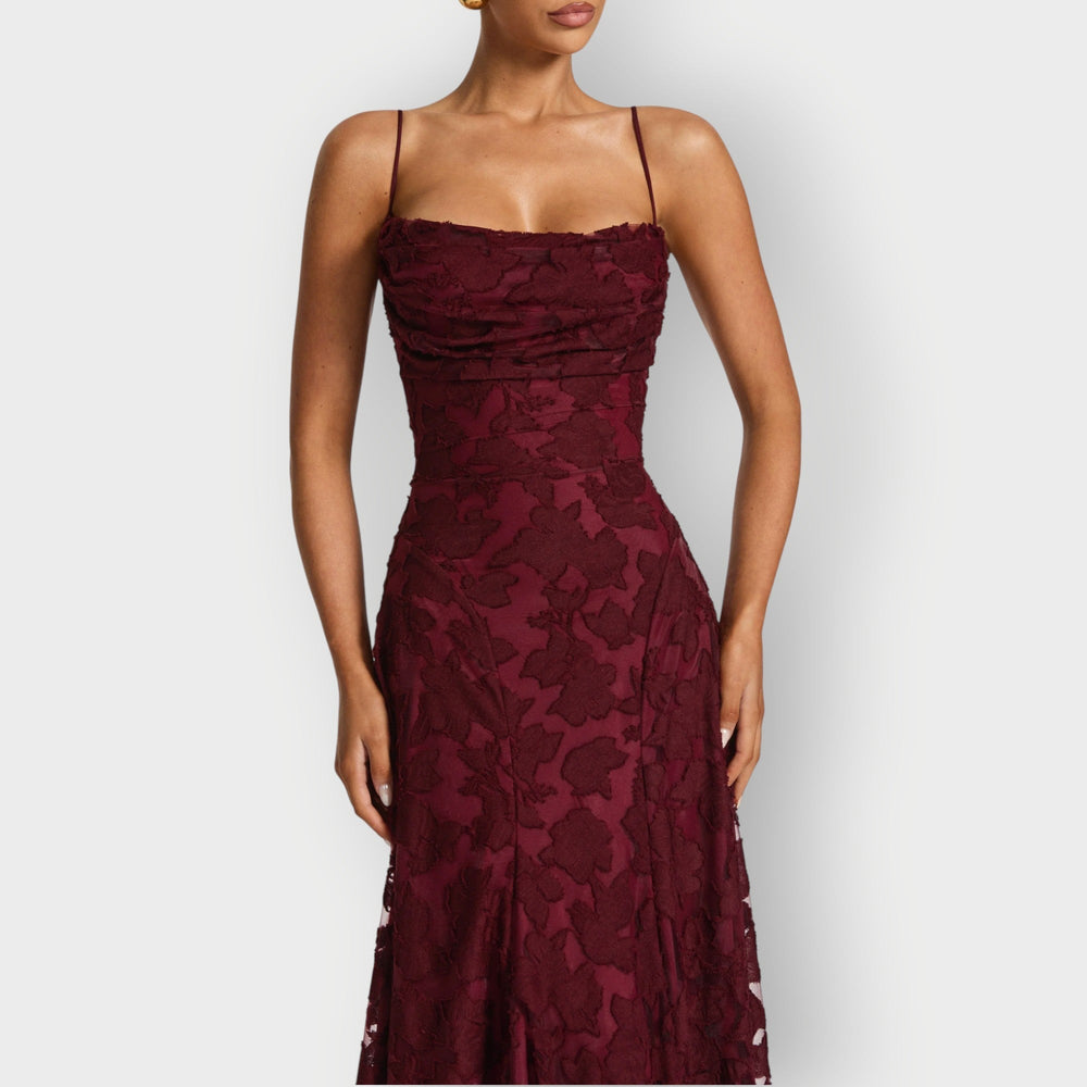 Maevira | Elegant Strapless Floral Evening Velvet Gown