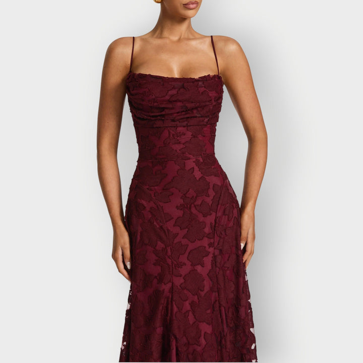 Maevira | Elegant Strapless Floral Evening Velvet Gown