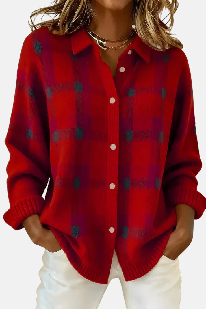 Joanne | Soft Plaid Button-Up Top